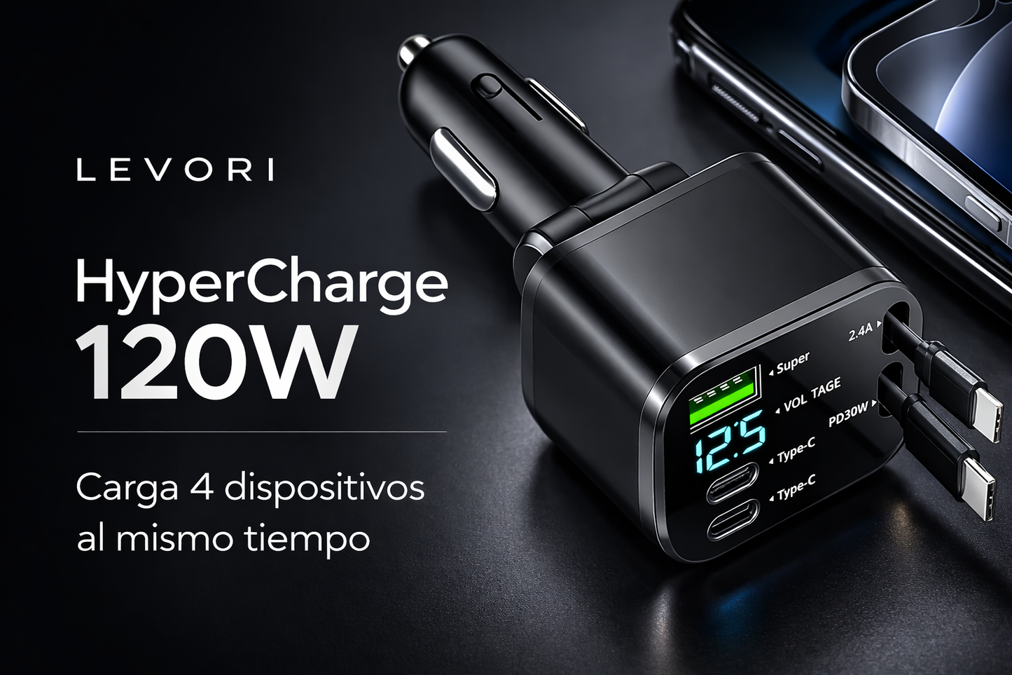 HyperCharge 120W – Cargador rápido para auto